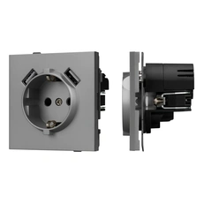 Изображение Розетка с заземлением и 2хUSB Type A Arlight TENDO, графитовый матовый 054084